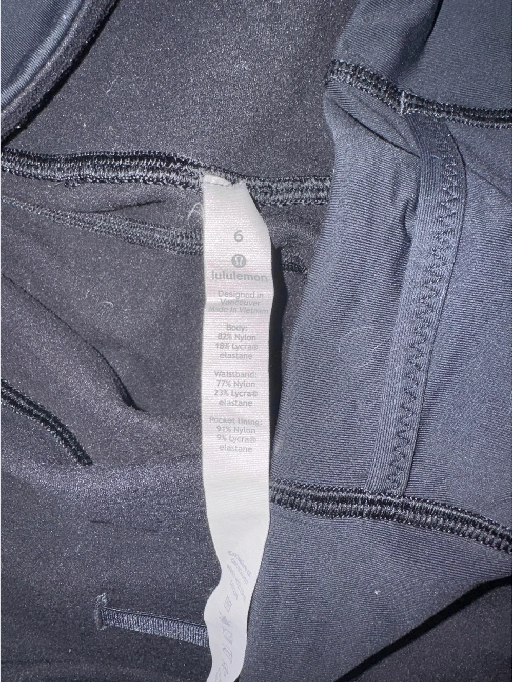 Women’s Lululemon black utility leggings with pockets size 6